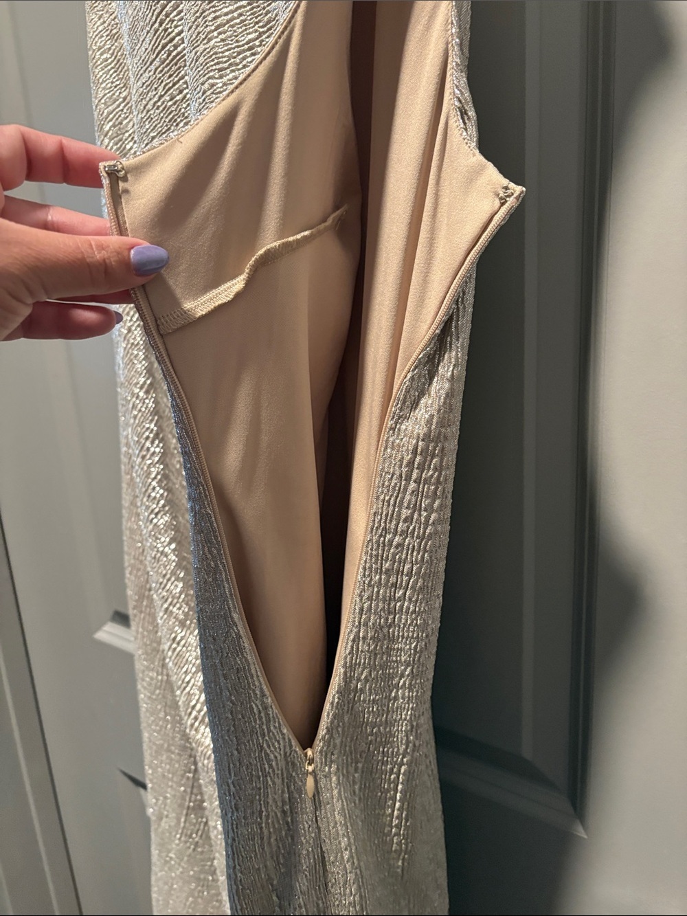 Calvin Klein Champagne Metallic Ruched Midi Dress 14W Cocktail Wedding Guest - Picture 6 of 9